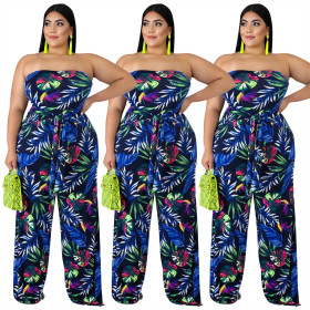 Comfy Loose Clothing Flat Shoulder Printing Jumpsuit Q5033