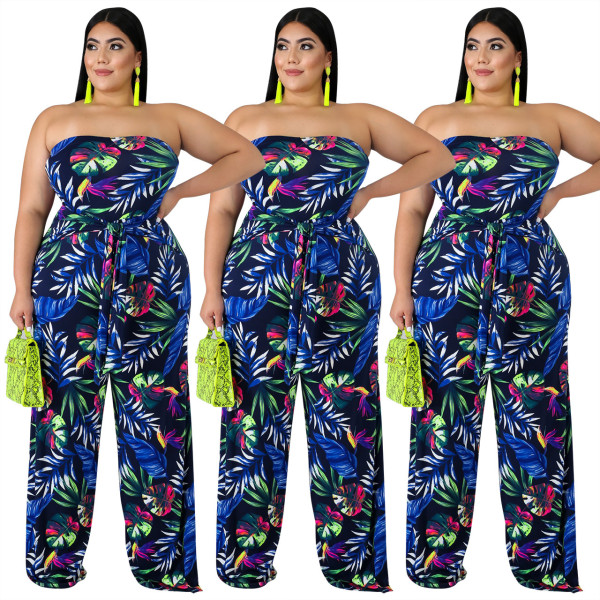 Comfy Loose Clothing Flat Shoulder Printing Jumpsuit Q5033