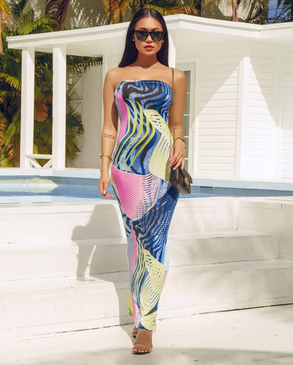 Holiday Women Printing Strapless Ankle Length Dress YYZ628