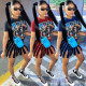 Fashion Cartoon Printed Round Neck Short Sleeves Splited Mini Dress ALS194