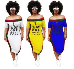 HOT SALE Sexy word collar wrapped chest striped letter print dress S689