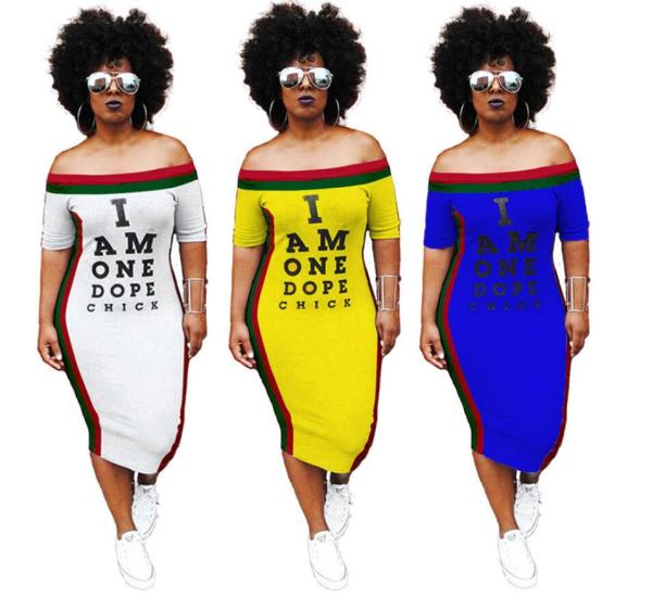 HOT SALE Sexy word collar wrapped chest striped letter print dress S689