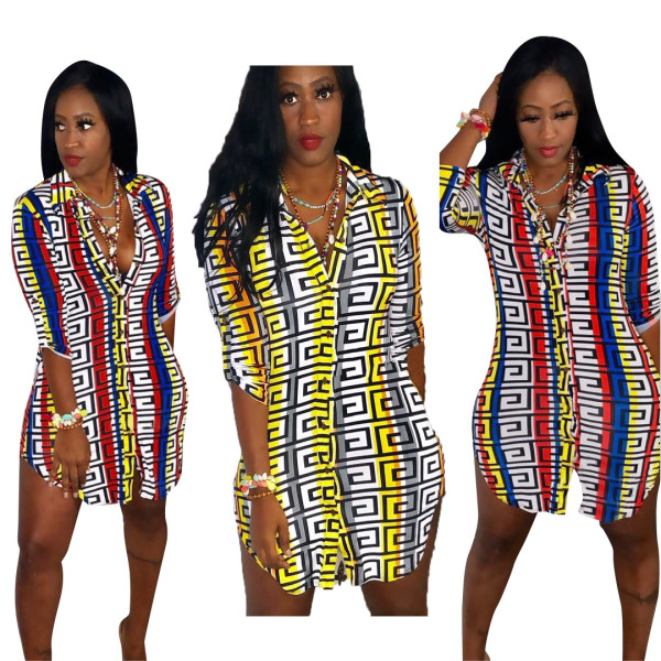 Euramerican Printing Ladies Button Down Casual Shirt Dress JH 092