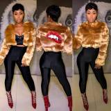 Fashion Sequin Lip Print Short Coat With Lining BN9142