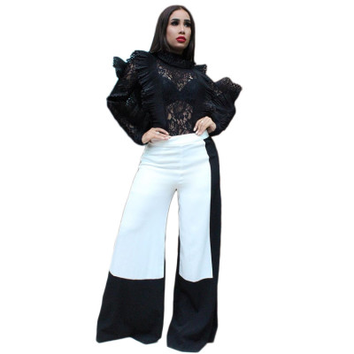 Leisure Contrast Color Wide Leg Pants For Daliy Wear N9044