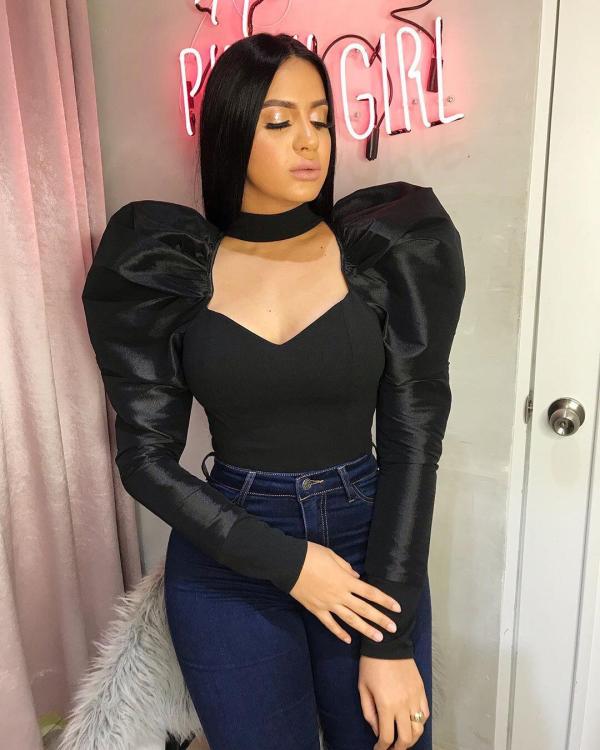 Sexy V-neck stitching puff sleeve women DN8332