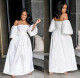 Women Casual Oversize Off Shoulder White Long Dress D8306