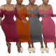 Sexy Solid Color Off Shoulder Strapless Long Sleeve Midi Dress Q683