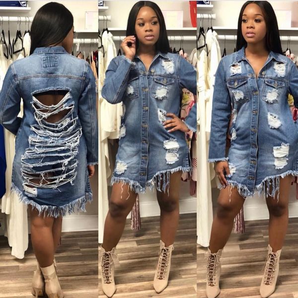 Long torn denim jacket in hole CJ6377