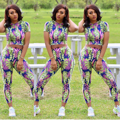 Foreign trade women's short sleeve sports suit two-piece YS6060