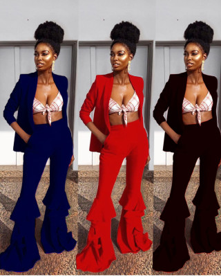 Cardigan Coat Flared Pants Pure Color Women Hot Outfits LY5801
