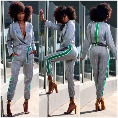 Ladies Office Long Clothes Stripe Patchwork Two-Piece Suits LD8190