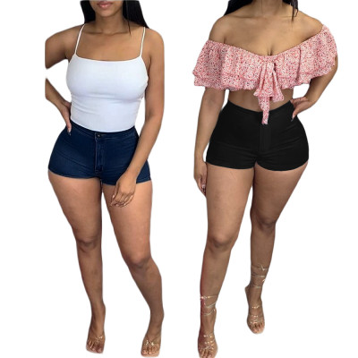 Washed single button pocket hot pants denim shorts GL6267