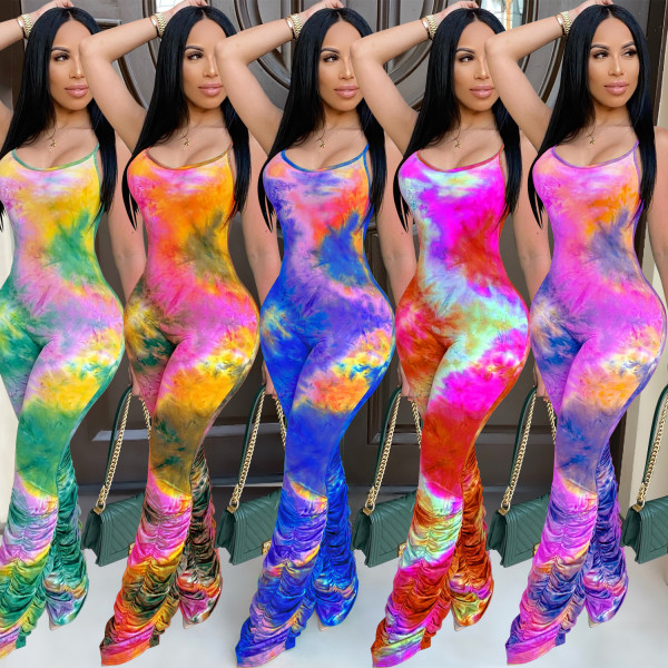 Women\'s sexy suspenders tie-dye jumpsuit XZ356102