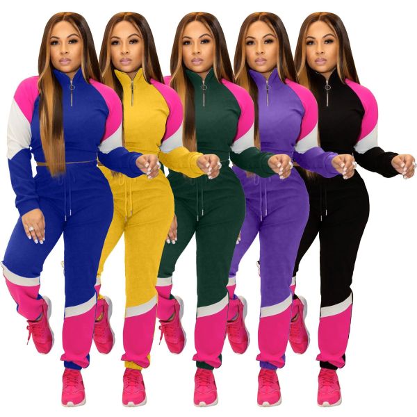 Wholesale Slim Plus Size Colors Patchwork Women Tracksuits W8234
