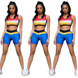 Positioning print vest top shorts casual sports two-piece suit LML011