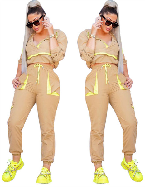 Autumn Female Track Suits Hooded Top Elastic Waist Pants LA3130