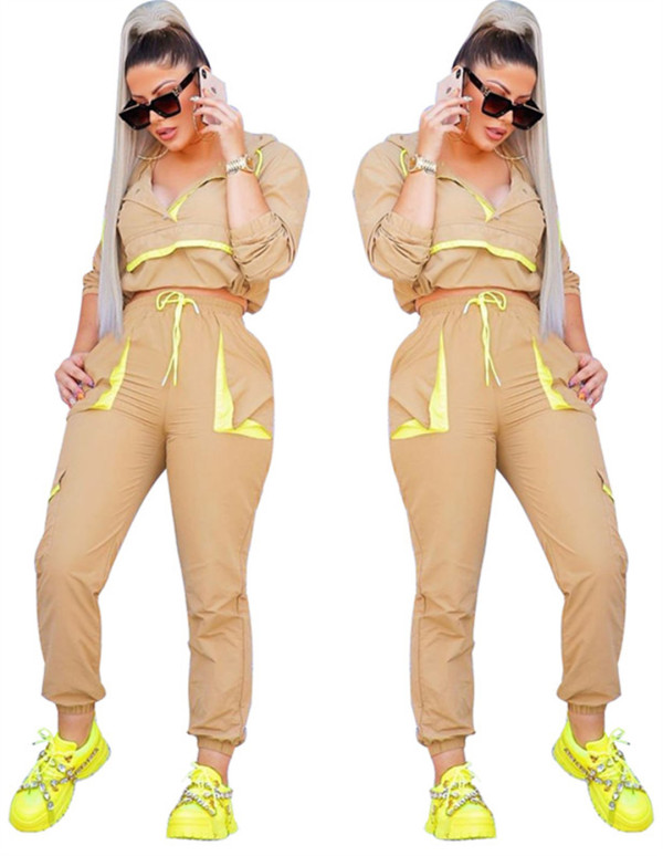 Autumn Female Track Suits Hooded Top Elastic Waist Pants LA3130
