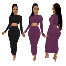 Sexy fashion women's solid color navel skirt suit SH7150