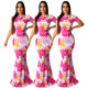 Elegant Floral Printing Women Slim Bodycon Maxi Dress E8404