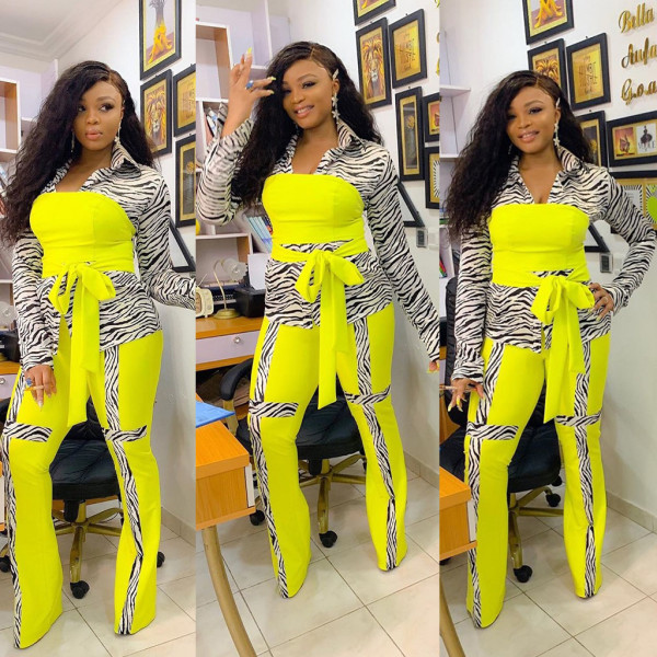 Trendy Printing Patchwork Bandage Office Ladies Outfits MR221