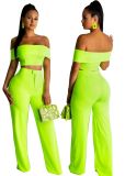 Office Ladies Sets Off Shoulder Top Solid Color Pants LD8385
