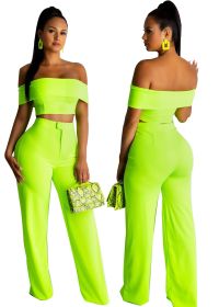 Office Ladies Sets Off Shoulder Top Solid Color Pants LD8385