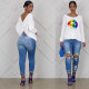 womens Fashion Casual Digital Colorful Lips Long Sleeve T-Shirt OMM1087