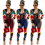 Hot Sale Color Patchwork Outfits Long Sleeve Coat Slinky Pants GL6056