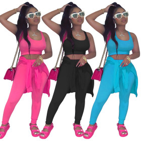 New sexy solid color sports suit three-piece suit JH186