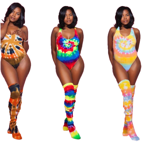 Fashion Printing Sleeveless Swimwear With Long Socks BN9167