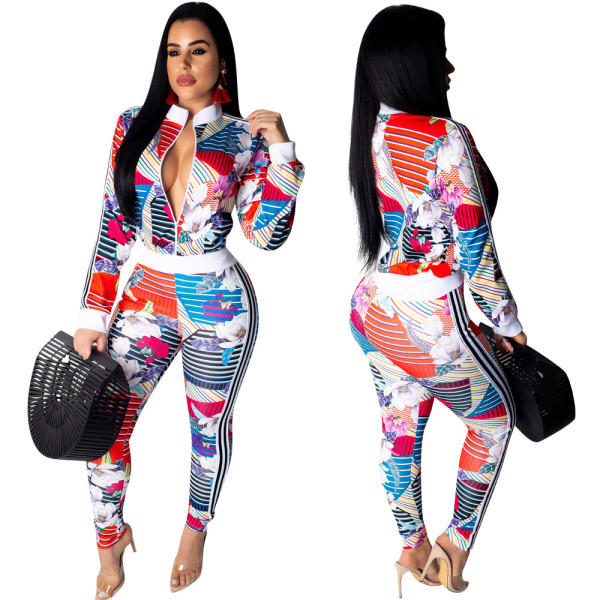 Leisure Bodycon Floral Print Two-Piece Suits OEP5312