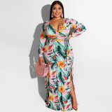 Tight hip deep V hem split sexy dressOSS19315