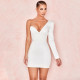 Solid color V-neck wrapped chest shoulder single-sleeve hip dress D7295J