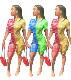 Unique Checks Bodycon Jumpsuit With Zipper ZH5076