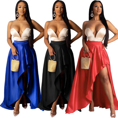 Wholesale Side Slit Pure Color Asymmetric Cocktail Party Maxi Dress DN8350