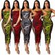 Club Ladies Printing Off Shoulder Bandage Midi Dress R6209
