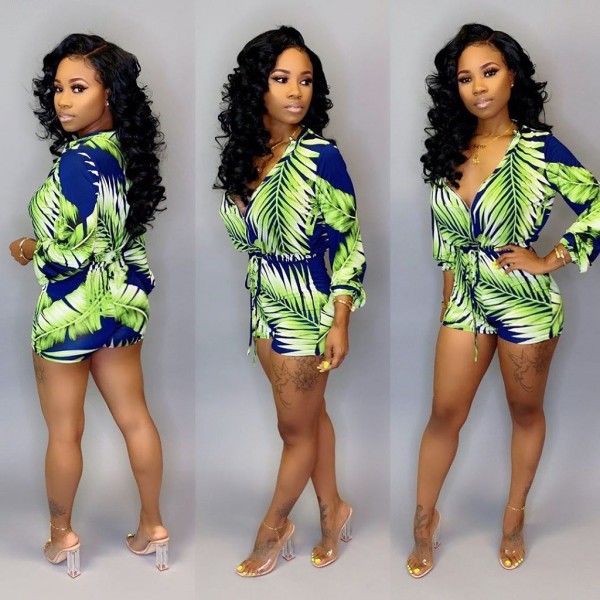 New Arrival Ladies Zipper Long Sleeves Printing Jumpsuit MR213