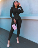 Lace-up rib stitching autumn and winter sports jumpsuit NK183