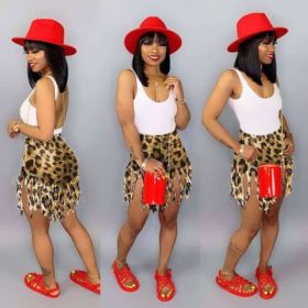 Women Casual Tassel Leopard Print Bodycon Shorts SS0821