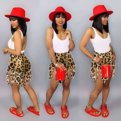 Women Casual Tassel Leopard Print Bodycon Shorts SS0821