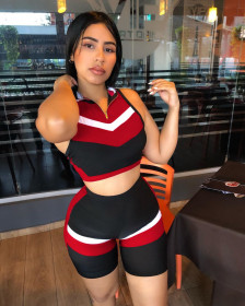 Trendy Gym Fitting Sets Sleeveless Zipper Top Bodycon Shorts HH8868