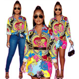 Women's new fashion printed shirt women without belt MFT005