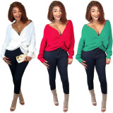 Sexy deep V-neck cross two sweater MOS840
