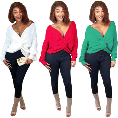 Sexy deep V-neck cross two sweater MOS840
