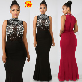Party Women Sleeveless Stand Collar Long Dress WMZ2330
