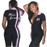 Newest Letters Rhinestone Jumpsuit Splicing Running Mid Shorts DN8222