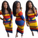Newest Multicolor Off Shoulder Elastic Waist Tied Midi Dress D8323