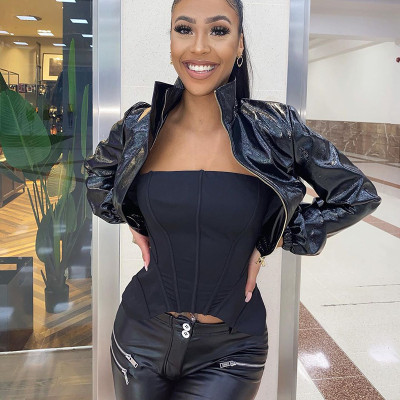 Sexy zippered shoulder support chest corset top A20200T