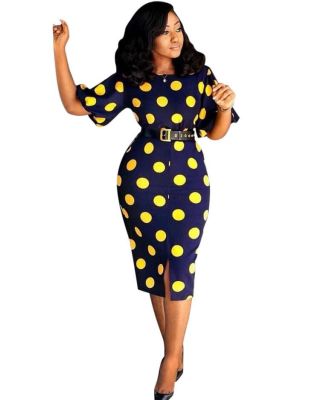 Fashion Casual Polka Dot Midi Dress W8168
